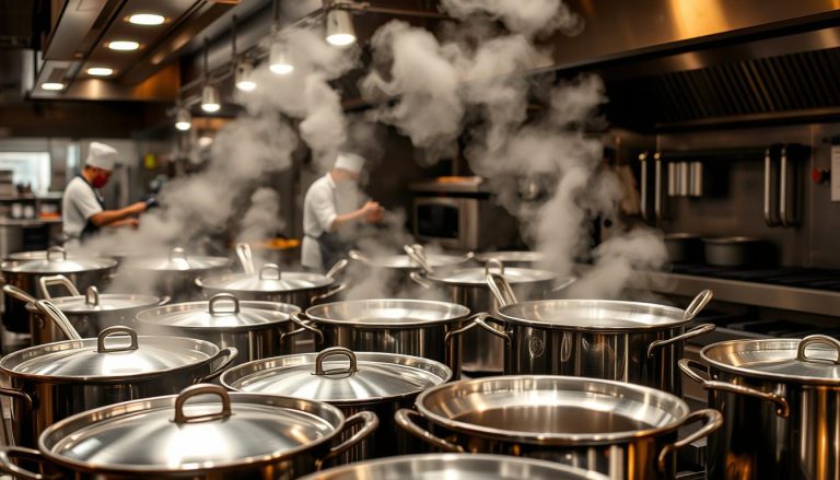 Industrial saucepans for high-volume cooking